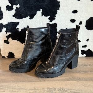 BP Black Croc-Patterned Heeled Boots